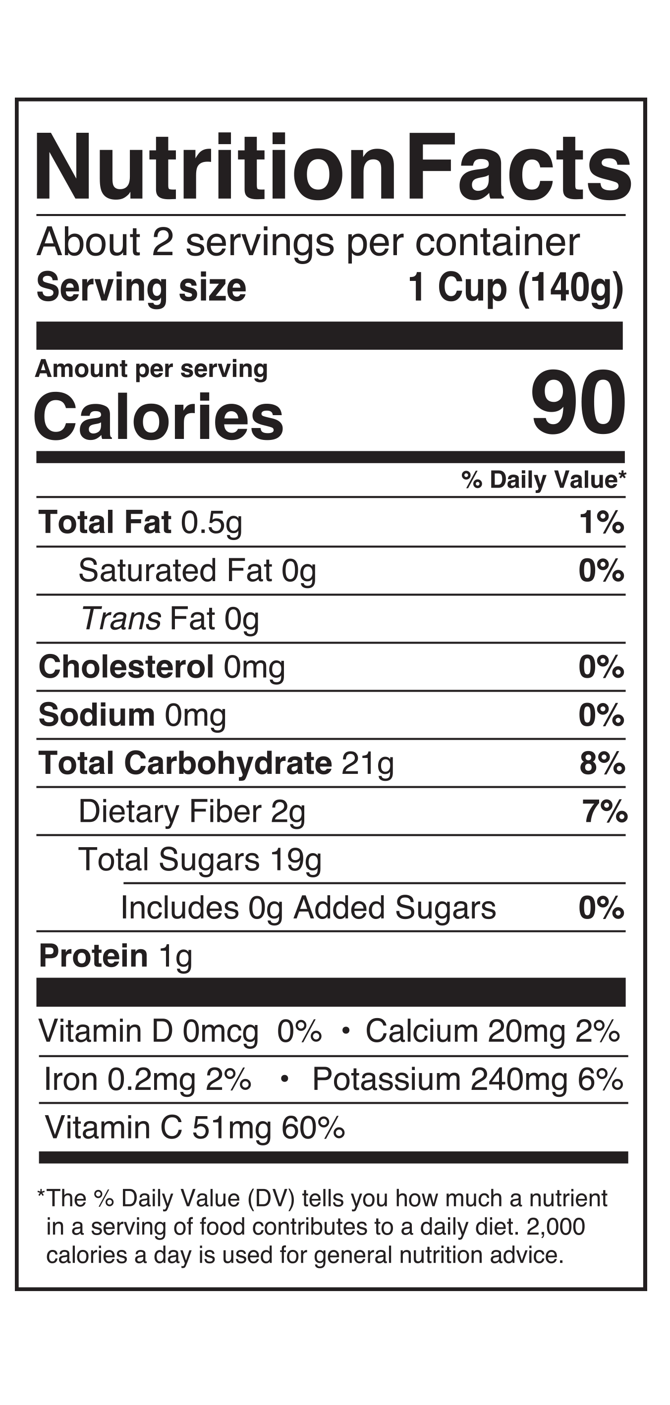 10oz Mango Chunks Nutrition Facts